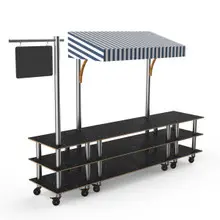Mogogo - Modular 130" x 33" x 95.5" Black Marble / Brushed Stainless Steel Bazaar Action Station W/ Canopy & Casters - MGCMLA03MSWW