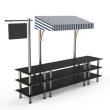 Mogogo - Modular 130" x 33" x 95.5" Black Marble / Brushed Stainless Steel Bazaar Action Station W/ Canopy - MGCMLA03MSWF