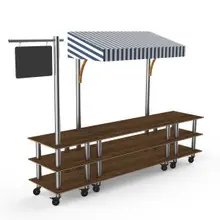 Mogogo - Modular 130" x 33" x 95.5" Mango Wood / Brushed Stainless Steel Bazaar Action Station W/ Canopy & Casters - MGCMLA03WSWW
