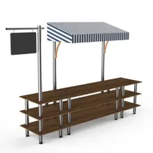 Mogogo - Modular 130" x 33" x 95.5" Mango Wood / Brushed Stainless Steel Bazaar Action Station W/ Canopy - MGCMLA03WSWF