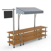 Mogogo - Modular 130" x 33" x 95.5" Bamboo / Brushed Stainless Steel Bazaar Action Station W/ Canopy - MGCMLA03BSWF