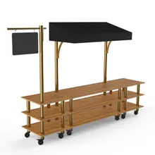 Modular 130" x 33" x 95.5" Bamboo / Brushed Brass Bazaar Action Station W/ Canopy & Casters - MGCMLA03BBBW