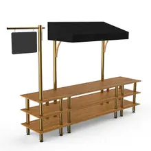 Modular 130" x 33" x 95.5" Bamboo / Brushed Brass Bazaar Action Station W/ Canopy - MGCMLA03BBBF