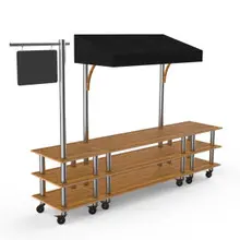 Modular 130" x 33" x 95.5" Bamboo / Brushed Stainless Steel Bazaar Action Station W/ Canopy & Casters - MGCMLA03BSBW