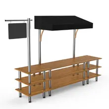 Modular 130" x 33" x 95.5" Bamboo / Brushed Stainless Steel Bazaar Action Station W/ Canopy - MGCMLA03BSBF