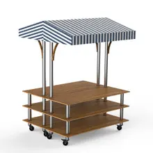 Mogogo - Modular 71" x 67" x 95.5" Bamboo / Brushed Stainless Steel Back To Back Market W/ Canopy & Casters - MGCMLB22BSWW
