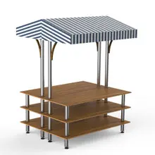 Mogogo - Modular 71" x 67" x 95.5" Bamboo / Brushed Stainless Steel Back To Back Market W/ Canopy - MGCMLB22BSWF