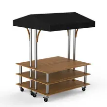 Mogogo - Modular 71" x 67" x 95.5" Bamboo / Brushed Stainless Steel Back To Back Market W/ Canopy & Casters - MGCMLB22BSBW