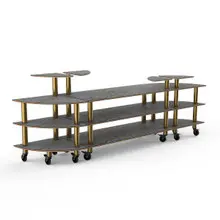 Mogogo - Modular 130" x 29.5" x 48" Grey Slate / Brushed Brass Classic Curved Buffet Station W/ Casters - MGCMLB02GBXW
