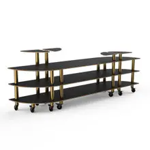 Mogogo - Modular 130" x 29.5" x 48" Black Marble / Brushed Brass Classic Curved Buffet Station W/ Casters - MGCMLB02MBXW