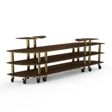 Mogogo - Modular 130" x 29.5" x 48" Mango Wood / Brushed Brass Classic Curved Buffet Station W/ Casters - MGCMLB02WBXW