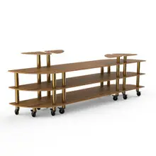 Mogogo - Modular 130" x 29.5" x 48" Bamboo / Brushed Brass Classic Curved Buffet Station W/ Casters - MGCMLB02BBXW