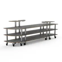 Mogogo - Modular 130" x 29.5" x 48" Grey Slate / Brushed Stainless Steel Classic Curved Buffet Station W/ Casters - MGCMLB02GSXW