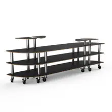 Mogogo - Modular 130" x 29.5" x 48" Black Marble / Brushed Stainless Steel Classic Curved Buffet Station W/ Casters - MGCMLB02MSXW