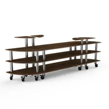 Mogogo - Modular 130" x 29.5" x 48" Mango Wood / Brushed Stainless Steel Classic Curved Buffet Station W/ Casters - MGCMLB02WSXW