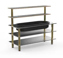 Mogogo - Modular 71" x 29.5" x 60" Grey Slate / Brushed Brass Pro Back Bar W/ Ice Bin - MGCMLC03GBXF