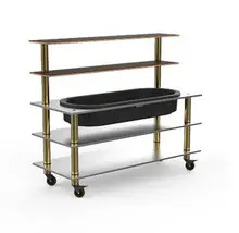 Mogogo - Modular 71" x 29.5" x 60" Mango Wood / Brushed Brass Pro Back Bar W/ Ice Bin & Casters - MGCMLC03WBXW