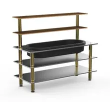 Mogogo - Modular 71" x 29.5" x 60" Mango Wood / Brushed Brass Pro Back Bar W/ Ice Bin - MGCMLC03WBXF