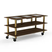Mogogo - Modular 71" x 29.5" x 35" Mango Wood / Brushed Brass Triple Warming Unit W/ Casters - MGCMLD07WBXW