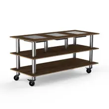 Mogogo - Modular 71" x 29.5" x 35" Mango Wood / Brushed Stainless Steel Triple Warming Unit W/ Casters - MGCMLD07WSXW