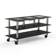 Mogogo - Modular 71" x 29.5" x 35" Black Marble / Brushed Stainless Steel Triple Warming Unit W/ Casters - MGCMLD07MSXW