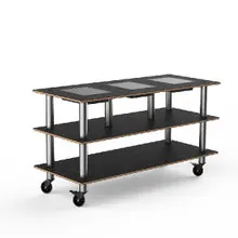 Mogogo - Modular 71" x 29.5" x 35" Black Marble / Brushed Stainless Steel 208V Triple Warming Unit W/ Casters - MGCMLD18MSXW
