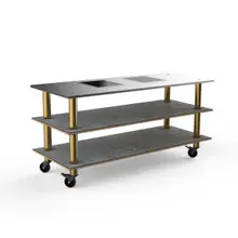 Mogogo - Modular 71" x 29.5" x 35" Grey Slate / Brushed Brass Pro Cooking Induction Station W/ Brushed Stainless Steel Top & Casters - MGCMLD01GBXW