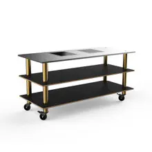 Mogogo - Modular 71" x 29.5" x 35" Black Marble / Brushed Brass Pro Cooking Induction Station W/ Brushed Stainless Steel Top & Casters - MGCMLD01MBXW