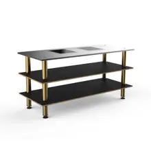 Mogogo - Modular 71" x 29.5" x 35" Black Marble / Brushed Brass Pro Cooking Induction Station W/ Brushed Stainless Steel Top - MGCMLD01MBXF