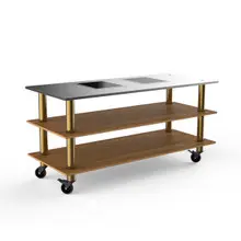 Mogogo - Modular 71" x 29.5" x 35" Bamboo / Brushed Brass Pro Cooking Induction Station W/ Brushed Stainless Steel Top & Casters - MGCMLD01BBXW