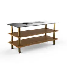 Mogogo - Modular 71" x 29.5" x 35" Bamboo / Brushed Brass Pro Cooking Induction Station W/ Brushed Stainless Steel Top - MGCMLD01BBXF