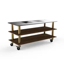 Mogogo - Modular 71" x 29.5" x 35" Mango Wood / Brushed Brass Pro Cooking Induction Station W/ Brushed Stainless Steel Top & Casters - MGCMLD01WBXW