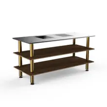 Mogogo - Modular 71" x 29.5" x 35" Mango Wood / Brushed Brass Pro Cooking Induction Station W/ Brushed Stainless Steel Top - MGCMLD01WBXF