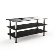Mogogo - Modular 71" x 29.5" x 35" Black Marble / Brushed Stainless Steel Pro Cooking Induction Station W/ Brushed Stainless Steel Top - MGCMLD01MSXF