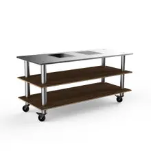 Mogogo - Modular 71" x 29.5" x 35" Mango Wood / Brushed Stainless Steel Pro Cooking Induction Station W/ Brushed Stainless Steel Top & Casters - MGCMLD01WSXW