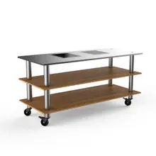 Mogogo - Modular 71" x 29.5" x 35" Bamboo / Brushed Stainless Steel Pro Cooking Induction Station W/ Brushed Stainless Steel Top & Casters - MGCMLD01BSXW