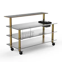 Mogogo - Modular 70.8" x 34.5" x 47" Grey Slate / Brushed Brass Pro Stainless Steel Bar Station W/ Ice Bin & Casters - MGCMLC06GBXW