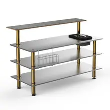 Mogogo - Modular 70.8" x 34.5" x 47" Grey Slate / Brushed Brass Pro Stainless Steel Bar Station W/ Ice Bin - MGCMLC06GBXF