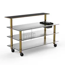 Mogogo - Modular 70.8" x 34.5" x 47" Black Marble / Brushed Brass Pro Stainless Steel Bar Station W/ Ice Bin & Casters - MGCMLC06MBXW