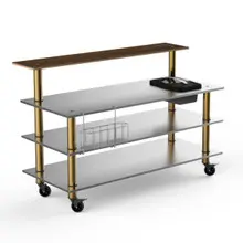 Mogogo - Modular 70.8" x 34.5" x 47" Mango Wood / Brushed Brass Pro Stainless Steel Bar Station W/ Ice Bin & Casters - MGCMLC06WBXW
