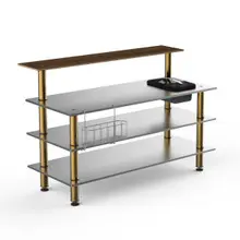 Mogogo - Modular 70.8" x 34.5" x 47" Mango Wood / Brushed Brass Pro Stainless Steel Bar Station W/ Ice Bin - MGCMLC06WBXF