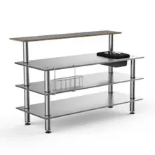 Mogogo - Modular 70.8" x 34.5" x 47" Grey Slate / Brushed Stainless Steel Pro Stainless Steel Bar Station W/ Ice Bin - MGCMLC06GSXF