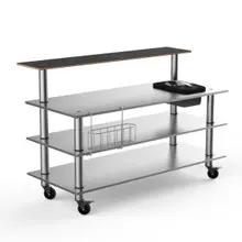 Mogogo - Modular 70.8" x 34.5" x 47" Black Marble / Brushed Stainless Steel Pro Stainless Steel Bar Station W/ Ice Bin & Casters - MGCMLC06MSXW