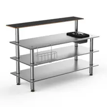 Mogogo - Modular 70.8" x 34.5" x 47" Black Marble / Brushed Stainless Steel Pro Stainless Steel Bar Station W/ Ice Bin - MGCMLC06MSXF