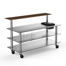 Mogogo - Modular 70.8" x 34.5" x 47" Bamboo / Brushed Stainless Steel Pro Stainless Steel Bar Station W/ Ice Bin & Casters - MGCMLC06BSXW
