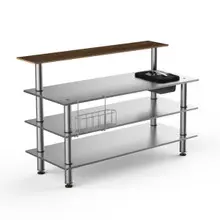 Mogogo - Modular 70.8" x 34.5" x 47" Bamboo / Brushed Stainless Steel Pro Stainless Steel Bar Station W/ Ice Bin - MGCMLC06BSXF