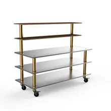 Mogogo - Modular 71" x 29" x 60" Mango Wood / Brushed Brass Back Bar Stainless Steel Station W/ Casters - MGCMLC04WBXW