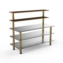 Mogogo - Modular 71" x 29" x 60" Mango Wood / Brushed Brass Back Bar Stainless Steel Station - MGCMLC04WBXF