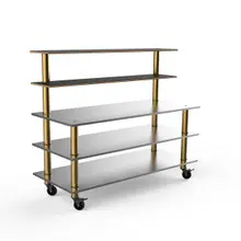 Mogogo - Modular 71" x 29" x 60" Black Marble / Brushed Brass Back Bar Stainless Steel Station W/ Casters - MGCMLC04MBXW
