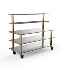 Mogogo - Modular 71" x 29" x 60" Bamboo / Brushed Brass Back Bar Stainless Steel Station W/ Casters - MGCMLC04BBXW
